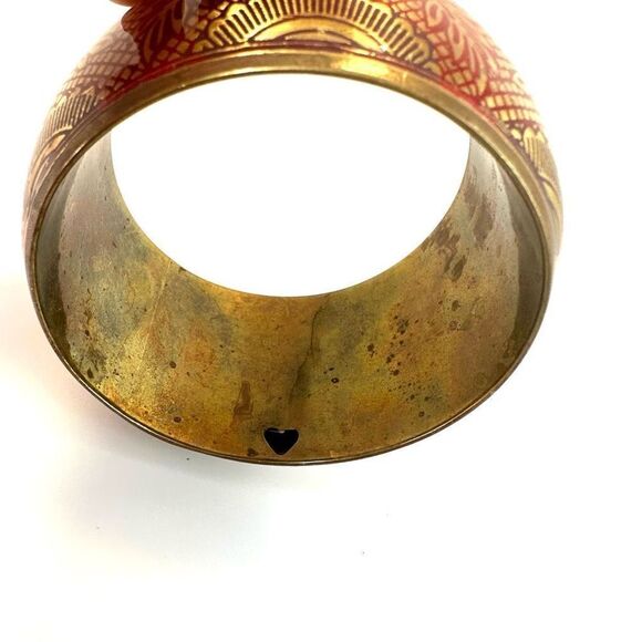Red and gold tone wide brass  bangle bracelet - Picture 9 of 11